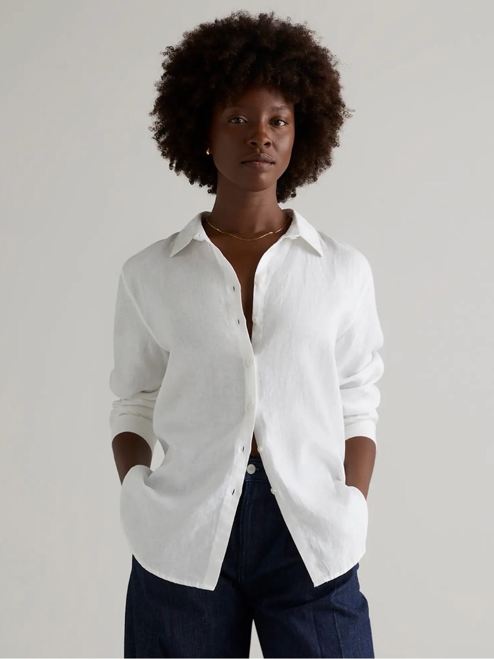 Quince White Linen Button-Down Shirt